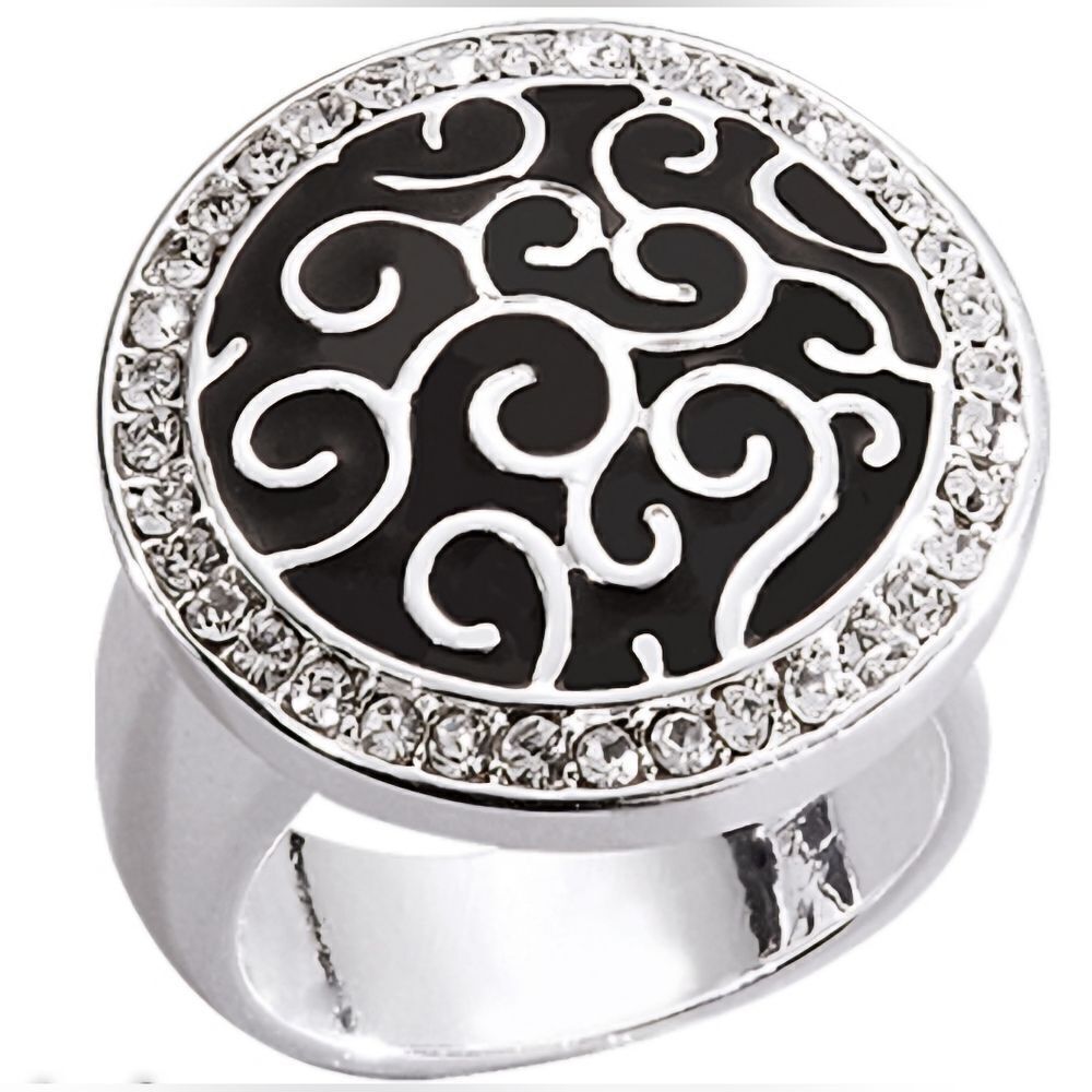 18K GE White Gold & Black Swirl Design Ring (4.75)